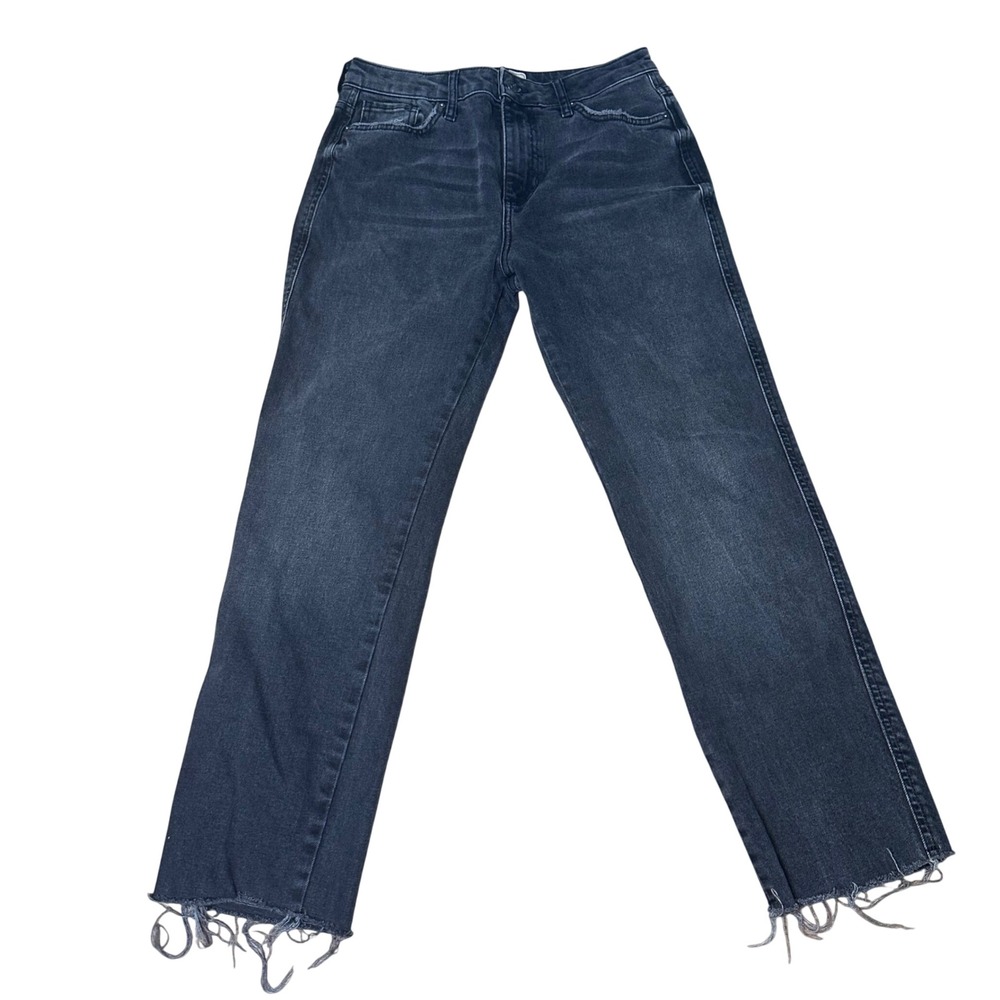 Free People High Rise Straight Raw Hem Jeans Faded Black Size 28